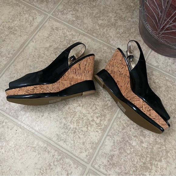 Steve Madden women black faux leather cork platform peep toe heels. Size 9. NWOT - Picture 4 of 11